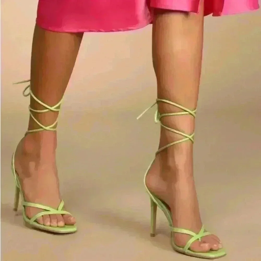 Simonee Lime Green Lace-Up High Heel Sandals new without tag